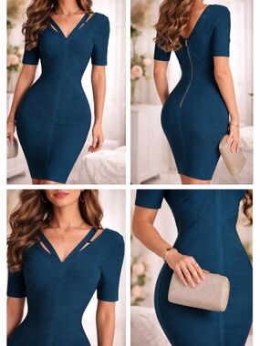 VENUS Teal One-Shoulder Bodycon Dress Beautiful Green Size: M